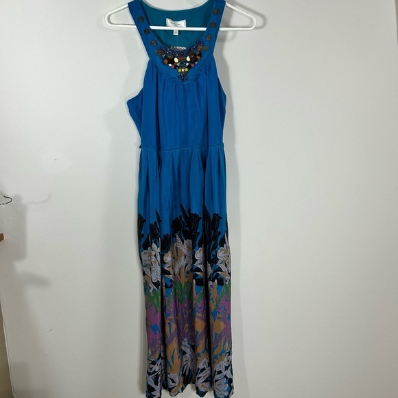 Moulinette Soeurs Dresses & Skirts - Moulinette Soeurs Women’s Jewel-Beaded Halter Blue Silk Maxi Dress Size 6